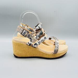 Vionic Sandal Womens 7 Beige Snake Print Kora Raffia Boa Espadrille Wedge Shoes